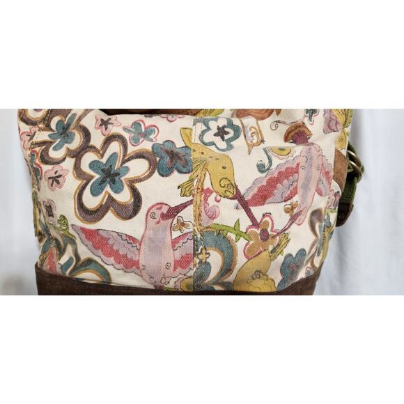 Y2k Lucky Brand Vintage Boho Chic Hobo Bag Hummingbirds Flowers Suede See Pics - Picture 6 of 9